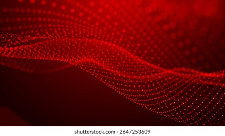 Dynamic and mesmerizing red wave patterns of light, energy and artistic expression, evoking a sense of energy and innovation. Wide format vector illustration.