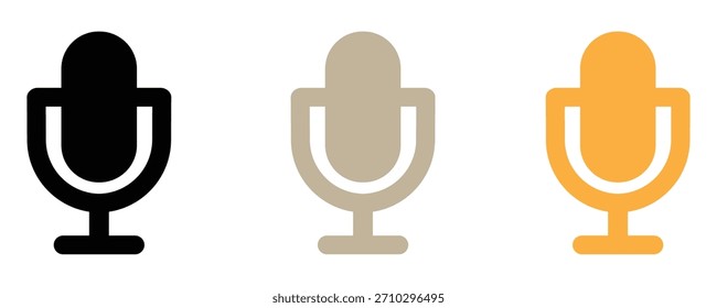 Ícone de microfone dinâmico definido para podcasting, entrevistas e projetos de gravação de voz em preto, bege e ouro, perfeito para suas necessidades criativas.