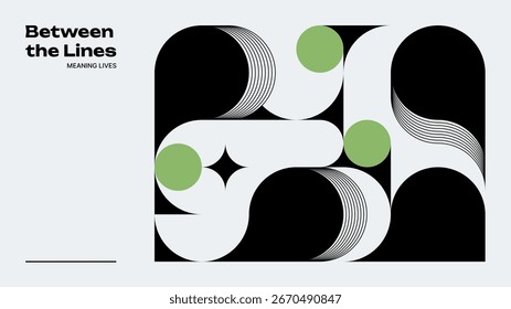 Dynamic minimal abstract artwork with geometric shapes and lines for modern design banner print. Vector graphic illustration.