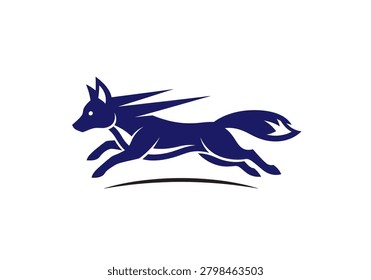 A dynamic and minimalist blue fox mascot jumping. Ideal for sports teams, technology brands, or delivery services needing a fast and agile animal logo.
