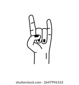 Dynamic minimalist hand making a "rock on" gesture, perfect for music, celebration, or energetic themes.
