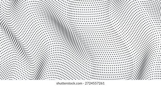 Ein dynamischer und moderner abstrakter Hintergrund mit einem Halbtonmuster mit wellenförmigen Punktwellen, der ein Gefühl von Bewegung und visueller Textur erzeugt.