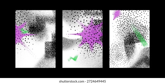 Conjunto de trípticos de ilustración de patrón de punto de semitono Abstractas moderno dinámico con vibrantes acentos de color magenta y verde Fondo gráfico digital de moda para proyectos creativos Imprimir Diseño web Presentación Plantillas y más