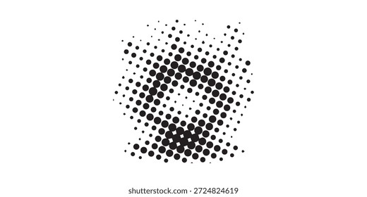 Un dinámico y moderno patrón abstracto de punto semitono, creando una textura visual única y efecto gráfico. Los puntos varían en tamaño y densidad, formando un gradiente y forma intrigantes.