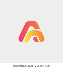 Logotipo abstrato dinâmico e moderno com uma letra estilizada 'A' com um gradiente impressionante de vermelho-laranja para amarelo, perfeito para marcas tecnológicas, de mídia ou criativas.