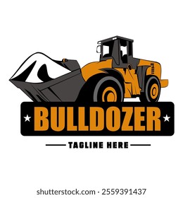 A dynamic modern bulldozer logo, designed with bold lines and a symbol of strength. This logo displays the silhouette of an excavator machine dredging the ground, giving a professional impression.