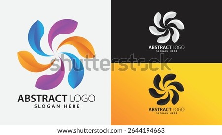 Dynamic Modern Eye-catching 3D swirl abstract logo collection with gradient elements on light, dark and orange backgrounds creative branding, business, digital identity, tech startups, branding agency