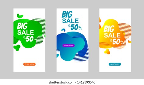 
Dynamic modern fluid mobile for flash sale banners. Sale banner template design, Flash sale special offer set

