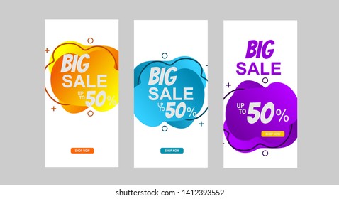 
Dynamic modern fluid mobile for flash sale banners. Sale banner template design, Flash sale special offer set

