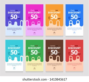 Dynamic modern fluid mobile for Flash Sale banners. Get Coupon Discount Sale banner template design, Summer Sale Discount special offer set, Gift Card set.