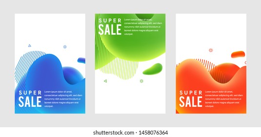 Dynamic modern fluid mobile flash Sale banners. Sale banner template design, Big sale special offer set. green, orange and blue colors. bright 3d mesh color. up and bottom layout element