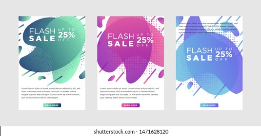 Dynamic modern fluid mobile flash Sale banners. Sale banner template design, Big sale special offer set. green, purple and blue colors. 
