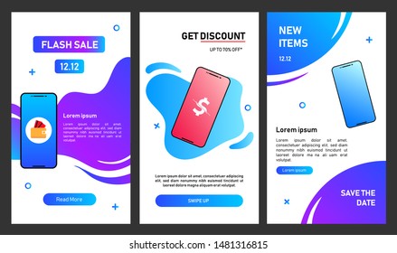 Dynamic modern fluid mobile for flash sale banners. Sale banner template design. Flash sale special offer set