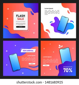Dynamic modern fluid mobile for flash sale banners. Sale banner template design. Flash sale special offer set. Editable banner adversiter template. For social media post, stories, story, internet ads