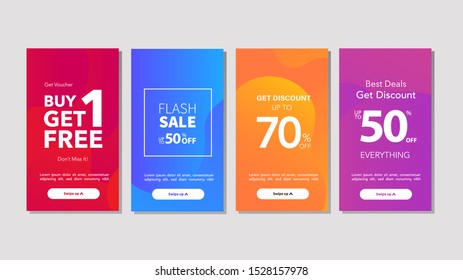 Dynamic modern fluid mobile for Flash Sale banners. Get Coupon Discount Sale banner template design, Sale Discount special offer set.