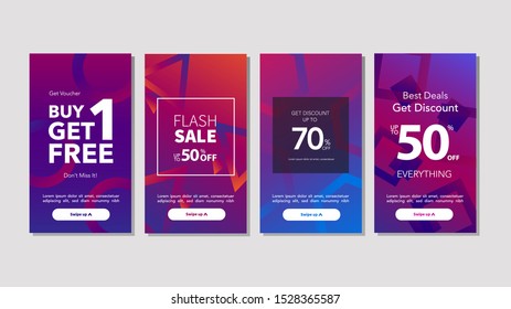 Dynamic modern fluid mobile for Flash Sale banners. Get Coupon Discount Sale banner template design, Sale Discount special offer set.