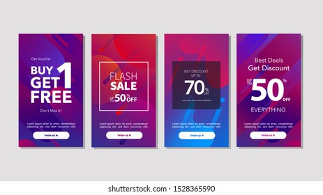 Dynamic modern fluid mobile for Flash Sale banners. Get Coupon Discount Sale banner template design, Sale Discount special offer set.