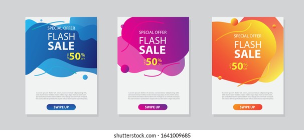 Dynamic modern fluid mobile for flash sale banners. Sale banner template design, Flash sale special offer set. Vector illustration