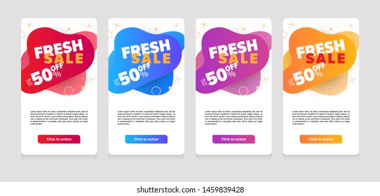 Dynamic modern fluid mobile for-sale banners. Sale banner template design, Fresh sale special offer set and can use for Instagram.