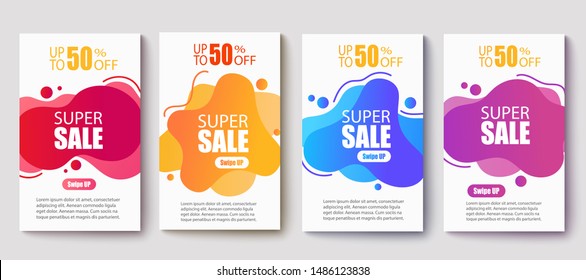 Dynamic modern fluid mobile for sale banners. Sale banner template design, Super sale special offer set.Vector illustration