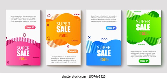Dynamic modern fluid mobile for sale banners. Sale banner template design, Super Sale set.Vector illustration EPS 10