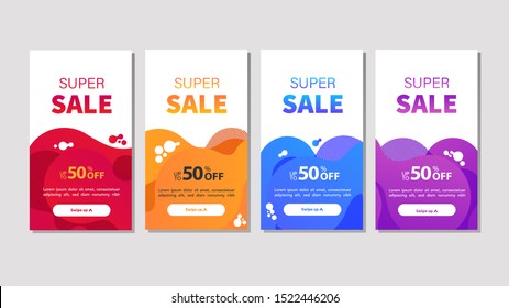 Dynamic modern fluid mobile for sale banners. Sale banner template design, Super sale special offer set.Vector illustration