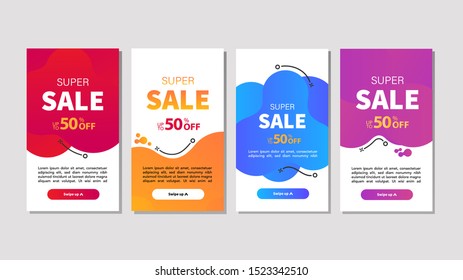 Dynamic modern fluid mobile for sale banners. Sale banner template design, Super sale special offer set.Vector illustration