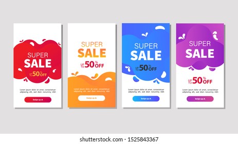 Dynamic modern fluid mobile for sale banners. Sale banner template design, Super sale special offer set.Vector illustration
