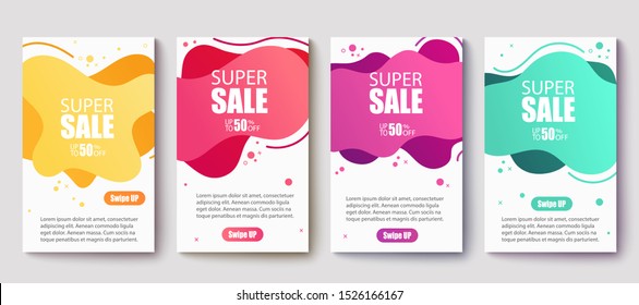 Dynamic modern fluid mobile for sale banners. Sale banner template design, Super Sale set.Vector illustration