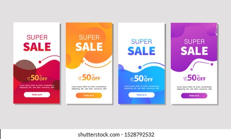 Dynamic modern fluid mobile for sale banners. Sale banner template design, Super sale special offer set. Vector illustration