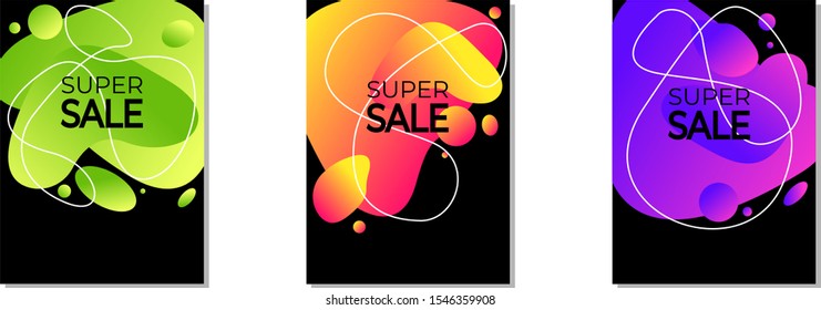 Dynamic modern fluid mobile for sale banners. Sale banner template design, Super sale special offer set.Vector illustration.