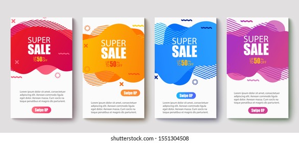 	
Dynamic modern fluid mobile for sale banners. Sale banner template design, Super sale special offer set.Vector illustration