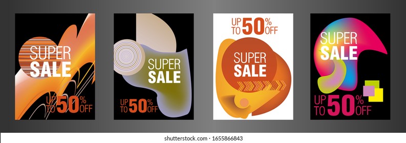 Dynamic modern fluid mobile for sale banners. Sale banner template design. Super sale special offer set. Vector illustration