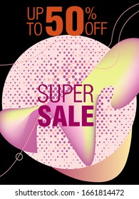 Dynamisches modernes Flüssigkeits-Handy für den Verkauf von Bannern. Design für Banner verkaufen. Sonderangebot für Superverkauf. Vektorillustration