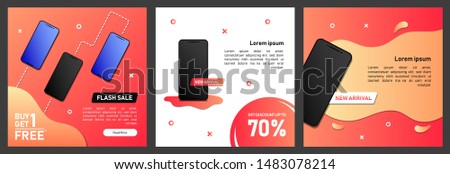 Dynamic modern fluid mobile for sale banners. Gadget sale banner template design. Flash sale special offer set. Editable banner adversiter template. For social media post, stories, story, internet ads