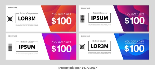 Dynamic modern fluid mobile for Voucher Sale banners. Get Coupon Discount Sale banner template design, Free gift card set.
