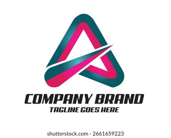 A dynamic and modern logo featuring an abstract triangular design with vibrant teal and magenta gradients. The sharp intersecting lines convey motion, innovation, and forward-thinking energy