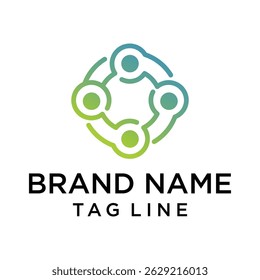 A dynamic and modern logo featuring interconnected circular elements in a gradient of blue and green, forming a central abstract shape. Represents connection, network, and growth. Ideal for tech or co