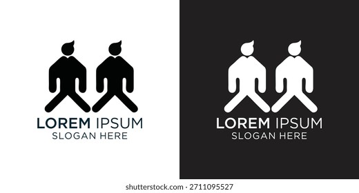 Dynamic modern minimalist logo design featuring two connected figures symbolizing partnership and teamwork for brand identity