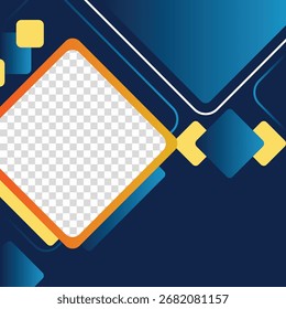 Una Plantilla de cinta moderna dinámica con un marco de diamante audaz y un fondo geométrico azul y amarillo