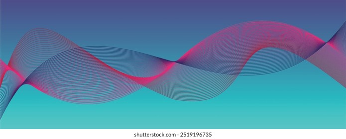Dynamic modern wavy pattern design. Abstract glowing wave lines on blue gradient background. Futuristic technology concept flowing wavy thin lines. EPS Vector