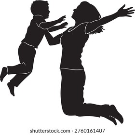 Dynamic mom and kid silhouette captures pure elation. Perfect for advertising family services or celebrating moments.