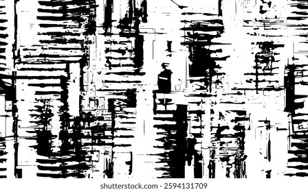 Dynamic monochrome interplay of lines shapes and textures creating a modern abstract composition evoking a sense of depth and complex visual interest