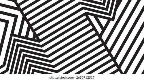 Dynamic monochrome pattern featuring angled parallel black lines on a bright white background creates a striking geometric contrast and a visually captivating optical effect on the viewer
