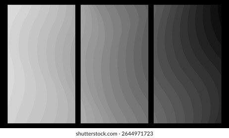 Dynamic Monochrome Waves Abstract Gradients from Light Grey to Deep Charcoal Ideal for Modern Backgrounds, Sleek UI,UX Design, and Professional Presentations.