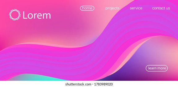 Dynamic Motion Funky Wave. Landing Page, Pink, Purple Background. Neon Color Website Layout. Futuristic Vibrant Gradient Wallpaper. 3d Fluid Vivid Vector Background. Modern Liquid Flow Banner.