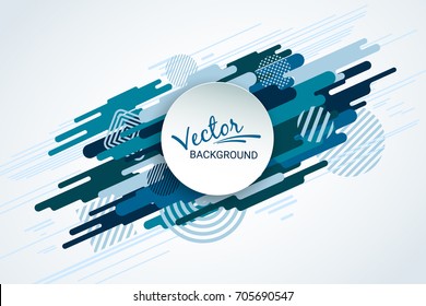 Dynamic motion of geometric shapes. Blue flat shape on white background. Colorful futuristic abstract image. Template for the design of packaging, books, banners, stickers, invitations. Vector.