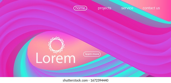Dynamic Motion Trendy Wave. Landing Page, Pink, Purple Background. Funky Liquid Wave Banner. 3d Fluid Bright Vector Background. Futuristic Vibrant Gradient Wallpaper. Neon Color Website Template.