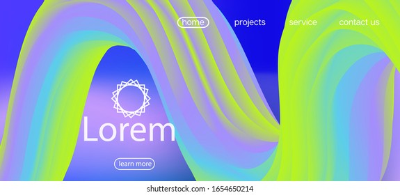 Dynamic Motion Trendy Wavy Web Site. Landing Page in Blue, Green. Modern Liquid Shape Banner. Colorful Vivid Gradient Overlay. 3d Fluid Lucid Vector Background. Neon Color Website Layout.
