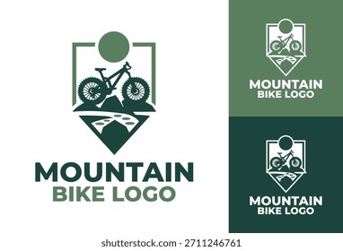 A dynamic mountain bike logo designed for adventure sports brands, cycling clubs, and outdoor equipment identity with a bold, active style.